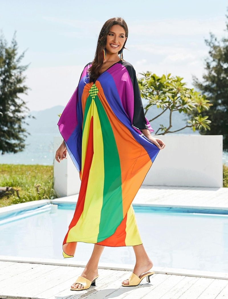 KECVOT Kaftan Dresses for Women Plus Size Batwing Sleeve Caftans Long Bathing Suit Cover Up Maxi Beach Dress Loungewear - Image 3
